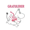 Mummi kort dobbelt 7,5x7,5 cm Gratulerer hvit/rosa