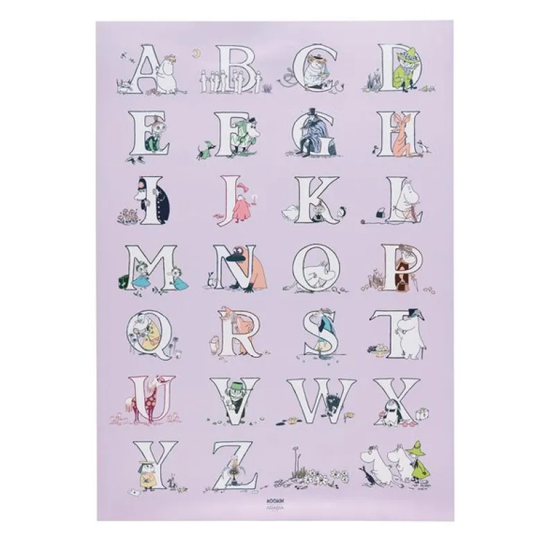 Mummi plakat alfabetet 50x70 cm lilla