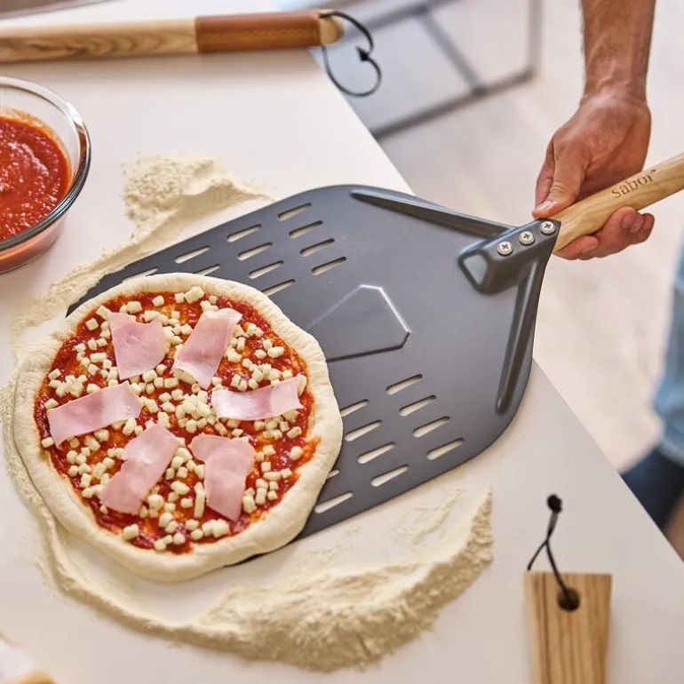Napo pizzaspade 70x30 cm gun metal/natur
