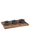 Nord serveringsbrett med skål 3 stk 45x29,5 cm akasietre/varm grå