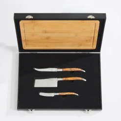 Ostebrett med 3 kniver bambus/oliventre
