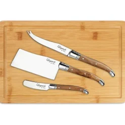 Ostebrett med 3 kniver bambus/oliventre