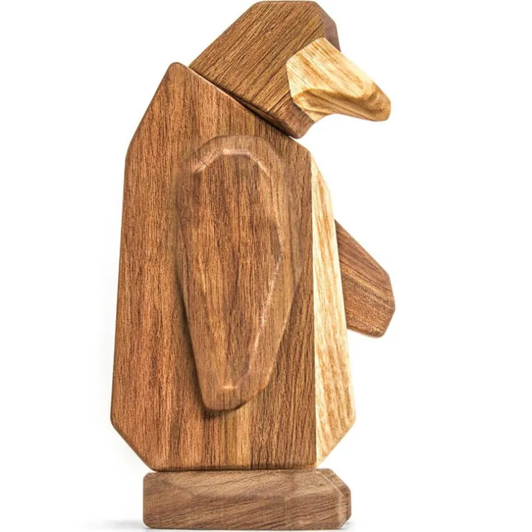 Pingvin trefigur 13 cm valnøtt/ask