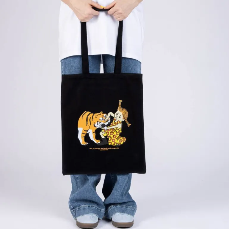 Pippi handlenett 38,5x42 cm Pippi tiger svart