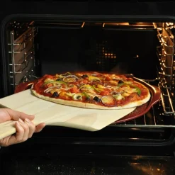 Pizzastein rillet 40 cm rød