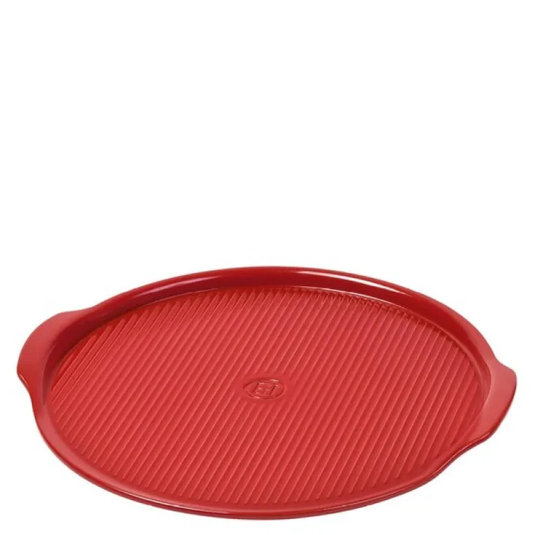 Pizzastein rillet 40 cm rød