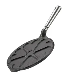 Professional hjerteformet lappepanne med stål håndtak 23 cm støpejern