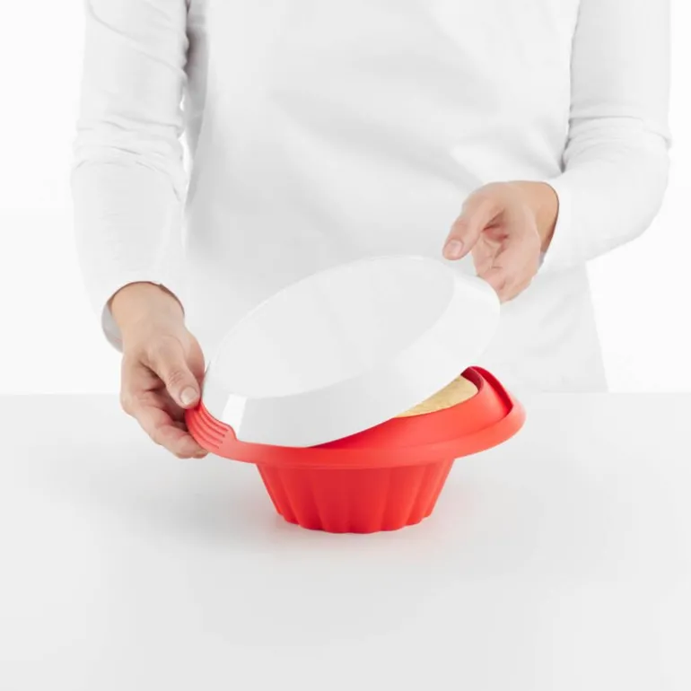 Puddingform i silikon med fat 1,3 L rød/hvit
