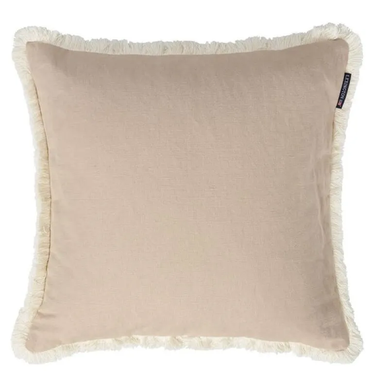 Putetrekk lin/bomull med frynser 50x50 cm beige
