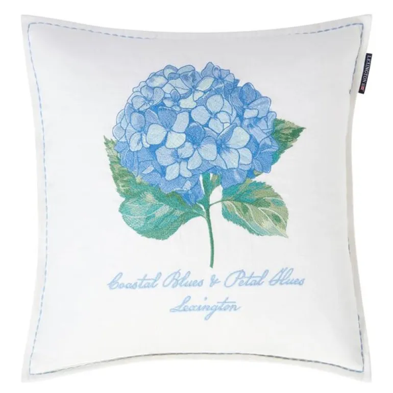 Putetrekk lin/bomull 50x50 cm blomsterbrodert hvit/grønn/blå