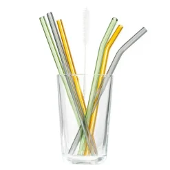 Rainbow sugerør i glass 21,5 cm 6 stk grønn/grå/oransje