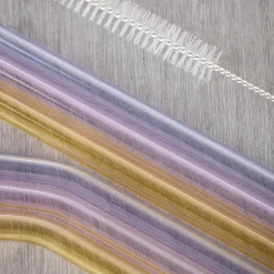 Rainbow sugerør i glass 21,5 cm 6 stk lilla/rosa/gul