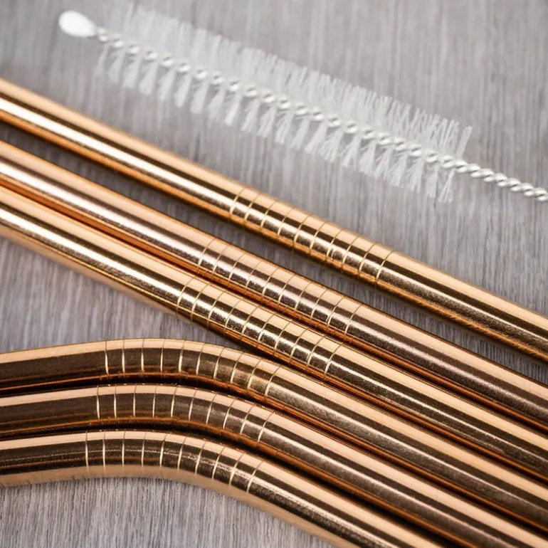 Rainbow sugerør i rustfritt stål 21,5 cm 6 stk rosegull/sølv