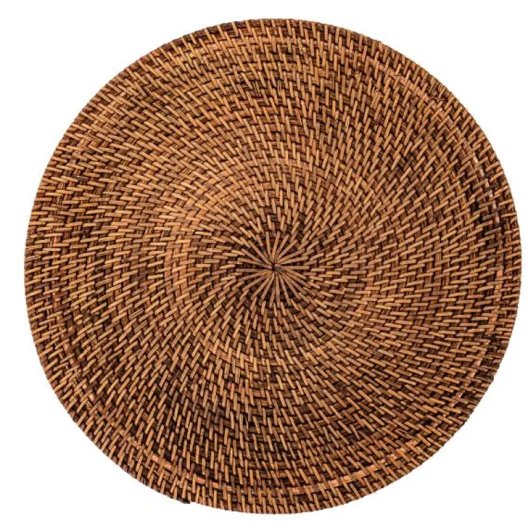 Rattan dekkebrikke D36 cm rund mørk brun