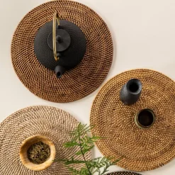 Rattan dekkebrikke D36 cm rund mørk brun