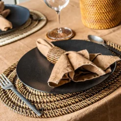 Rattan serviettring 4 stk mørk brun