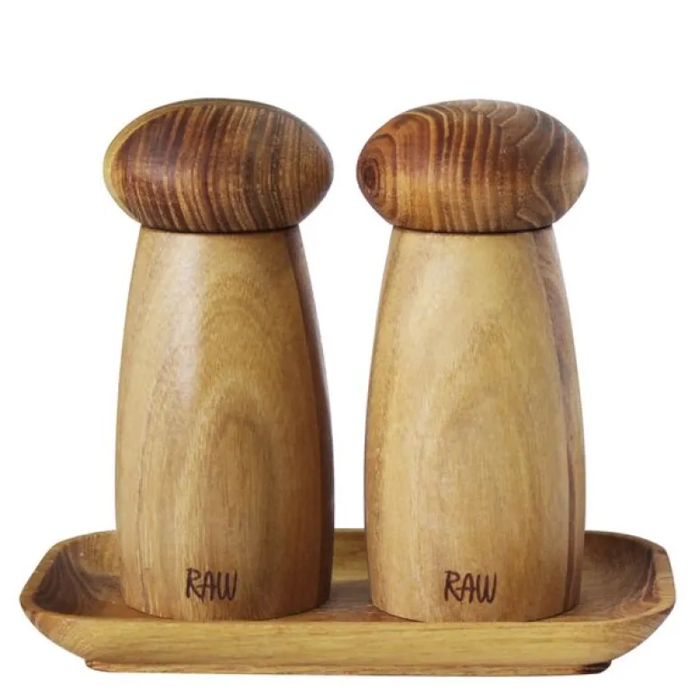 Raw kvernsett med brett 13,5 cm 3 deler teak