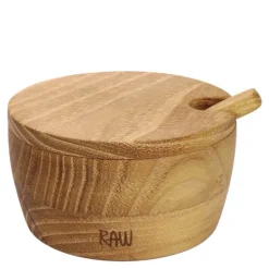 RAW Teak saltkar med lokk og skje 4 cm