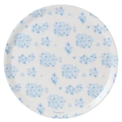 Rund brikke 38 cm hvit/blå blomstermønster