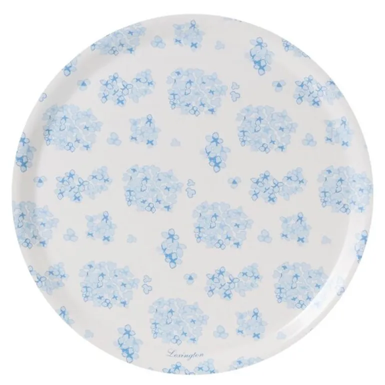 Rund brikke 38 cm hvit/blå blomstermønster
