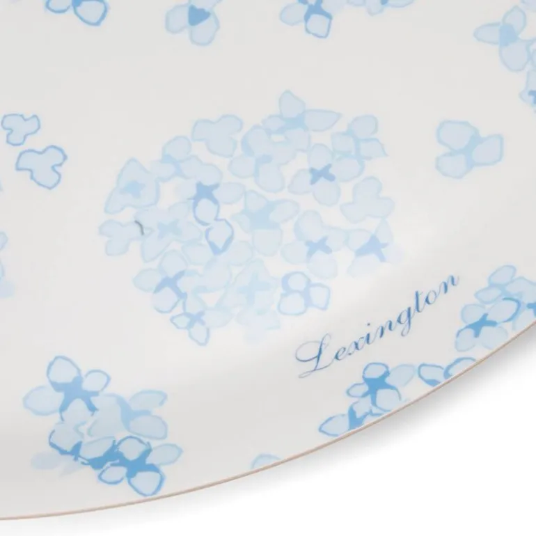 Rund brikke 38 cm hvit/blå blomstermønster