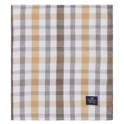 Rutete lin/bomulls duk 150x350 cm oliven/hvit/beige