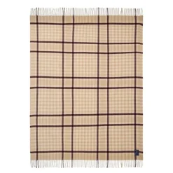 Rutete pledd ull 130x170 cm beige/fig
