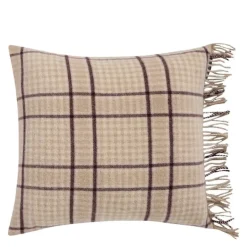 Rutete putetrekk ull 50x50 cm beige/fig