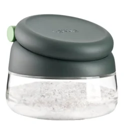 Saltbeholder med presslokk 12 cm grå/klar