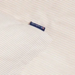 Sengesett bomullssateng 140x220 cm beige/hvit stripete