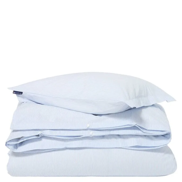 Sengesett bomullssateng 140x220 cm blå/hvit stripete