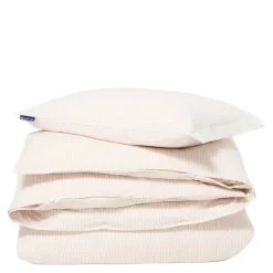 Sengesett bomullssateng 140x200 cm beige/hvit stripete
