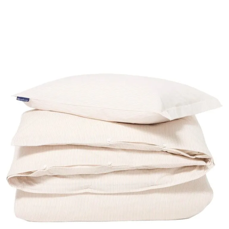 Sengesett bomullssateng 140x200 cm beige/hvit stripete