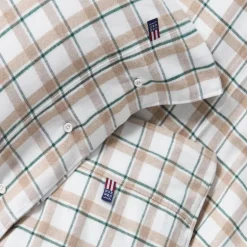 Sengesett flanell 200x220 cm rutete grønn/beige/hvit