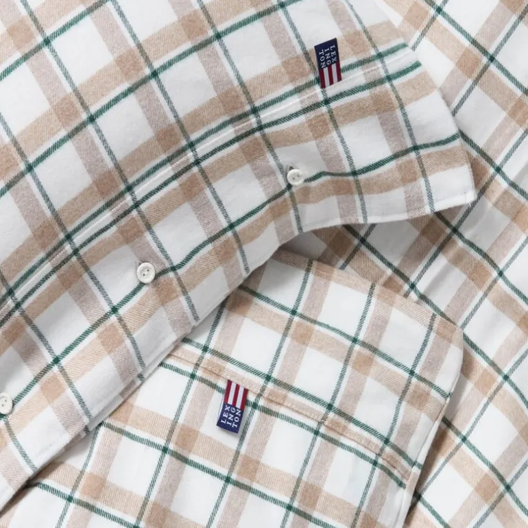 Sengesett flanell 140x200 cm rutete grønn/beige/hvit