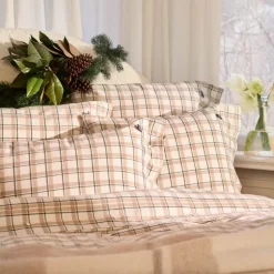 Sengesett flanell 140x220 cm rutete grønn/beige/hvit