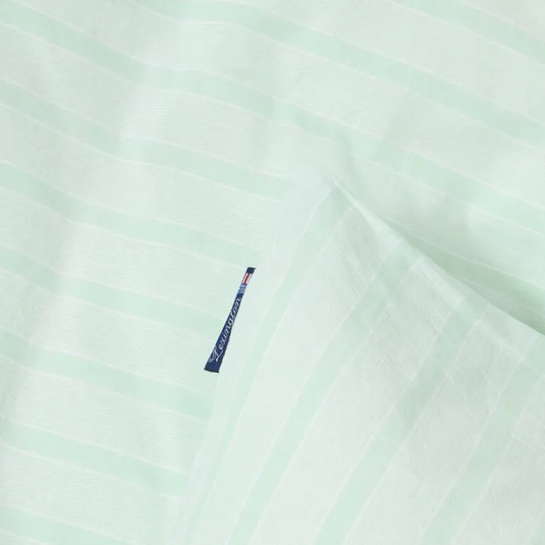 Sengesett percale 200x220 cm hvit/grønn stripete