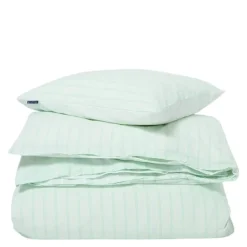 Sengesett percale 140x200 cm hvit/grønn stripete