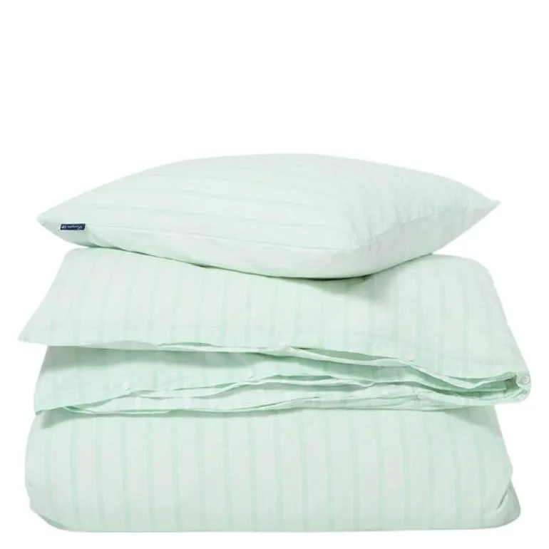 Sengesett percale 140x200 cm hvit/grønn stripete
