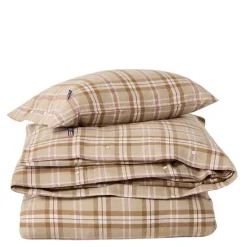 Sengesett 140x220 cm bomullsflanell rutete fudge/beige/fig