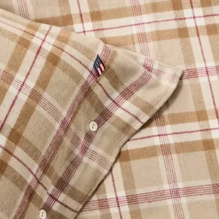 Sengesett 140x220 cm bomullsflanell rutete fudge/beige/fig