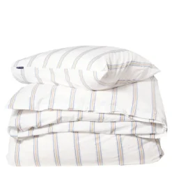 Sengesett 200x220 cm bomullspercale stripete hvit/blå/beige