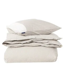 Sengesett 200x220 cm bomullspercale stripet olive/white