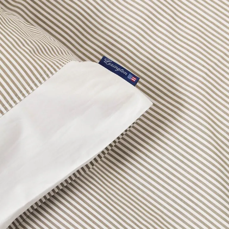Sengesett 200x220 cm bomullspercale stripet olive/white