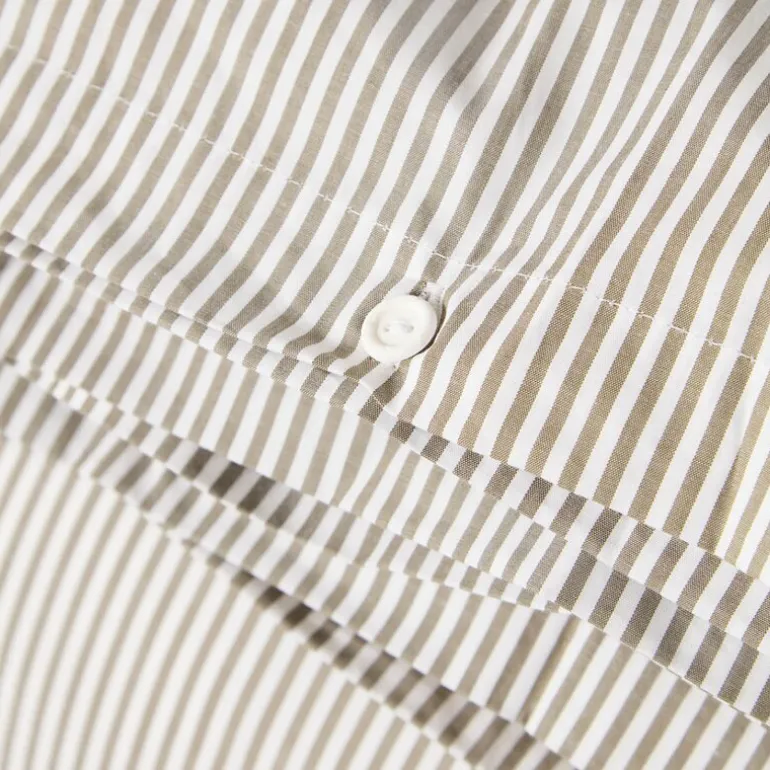 Sengesett 200x220 cm bomullspercale stripet olive/white
