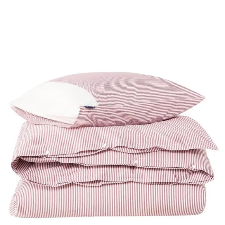 Sengesett 140x200 cm bomullspercale stripet fig/white
