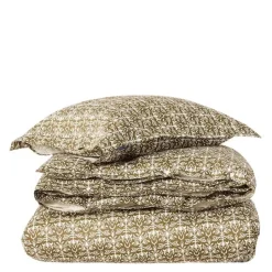 Sengesett 140x220 cm bomullssateng ornament olive/white