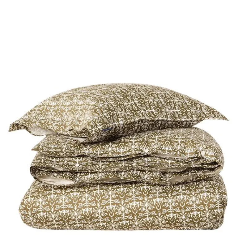 Sengesett 140x220 cm bomullssateng ornament olive/white