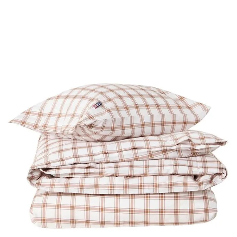 Sengesett 200x220 cm lyocell/bomull pin point rutete white/fudge