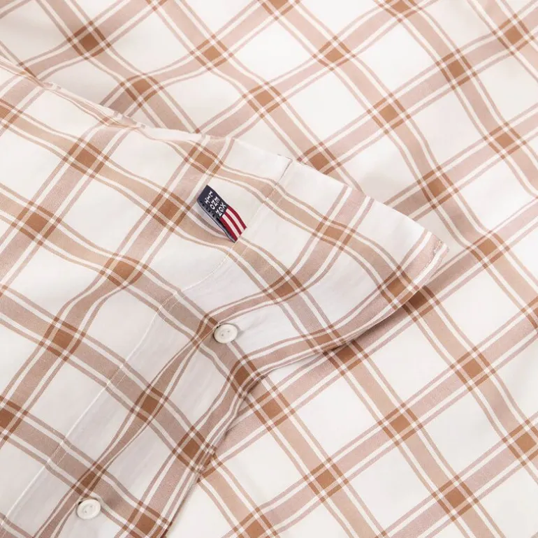 Sengesett 200x220 cm lyocell/bomull pin point rutete white/fudge